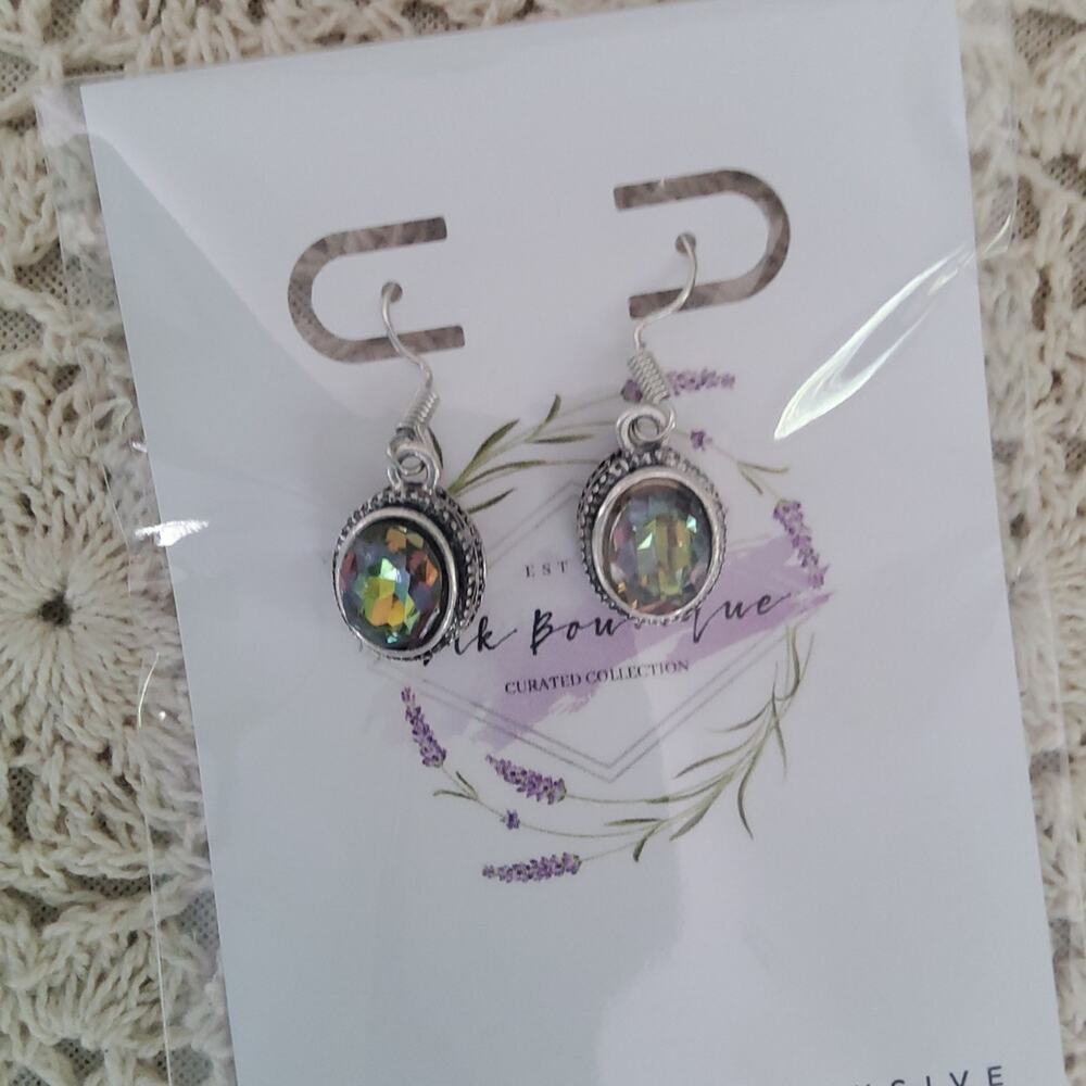 Women's Fashion Rhinestone Oval Dangle Earrings in Silver Tone - Picture 8 of 10